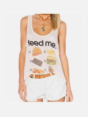 Wildfox Kids Pink Graphic "Feed Me" Tank Top, Size 12 ~ EUC